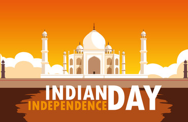 Wall Mural - indian independence day poster with taj majal mosque