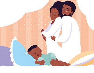 Wall Mural - parents afro with baby boy sleeping