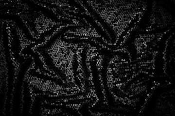 Poster - Metal glitter black cloth background, close up. Trendy Metallic dark fabric texture. Black sequins, sparkling sequined textile