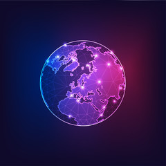 Wall Mural - europe on the earth globe view from space with continents outlines abstract background.