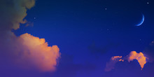 Art Moon Light Sky; Night Stars On Dark Blue Sky Background