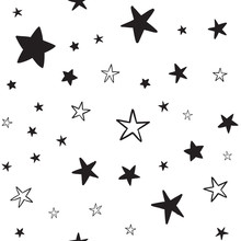 Star Doodles Seamless Pattern. Hand Drawn Stars Texture Background.
