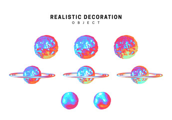 Wall Mural - gradient holographic blue planets, earth and moon, saturn and neptune, venus isolated on white backg