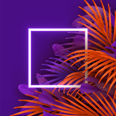 Wall Mural - tropical leaf background. branch palm realistic. leaves and branches of palm trees. orange and viole
