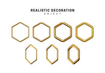 Poster - Golden geometric 3d object isolated on white background. Gold metallic geometry elements
