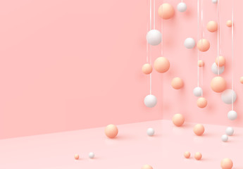 Poster - background with spheres. scattered vertically and horizontally. minimal abstract backdrop with reali