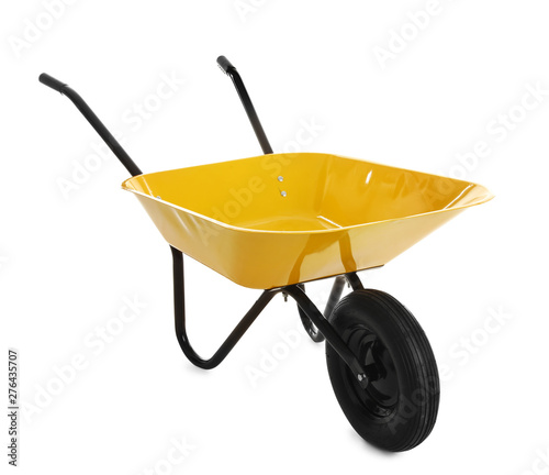 Fotografía Color wheelbarrow isolated on white. Gardening tool