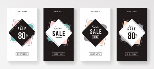 Poster - Vintage Sale banners set with geometric shape elements. Abstract retro promo brochures. Gift cards with special deal.