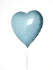 Single light blue big metallic heart balloon object for birthday isolated on white 