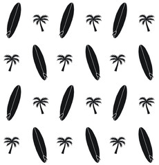 Wall Mural - Vector seamless pattern of hand drawn doodle sketch surf board and palm tree isolated on white background 