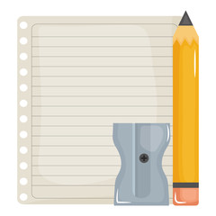 Sticker - sheet of notebook paper with pencil and sharpener