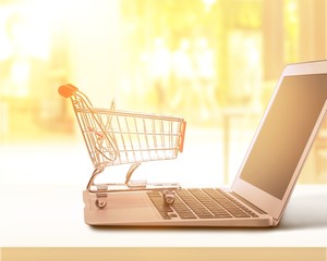 Sticker - Online shopping concept with laptop and shopping cart