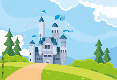 Photographie castle building fairytale in mountainous landscape