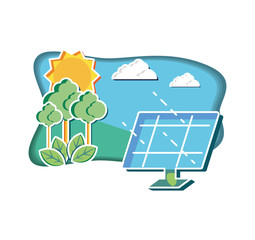 Poster - solar panel with landscape natural