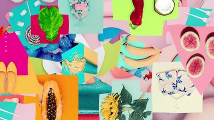 Wall Mural - Geometric сhaos stylish textures and object. Zine collage fashion art. Animation modern design.