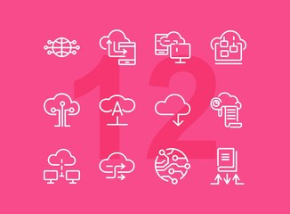 Poster - Cloud computing line icon set. Set of line icons on white background. Programming concept. System, service, device. Vector illustration can be used for topics like technology, internet, computer