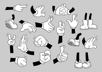 cartoon hands and legs set. feet in boots and arms in gloves. communication concept. vector illustra