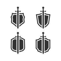 Poster - shield icon set template black color editable. sword conception with shield symbol vector sign isolated on white background. Simple logo vector illustration for graphic and web design.