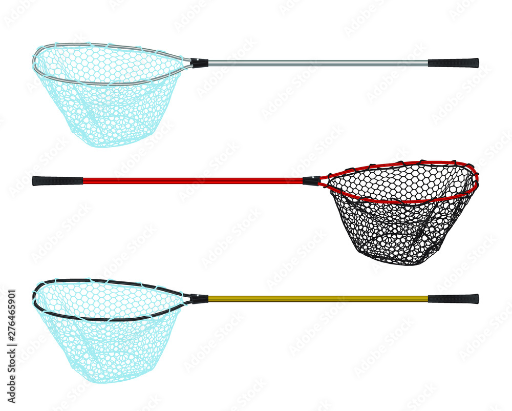Fishing landing net simple icon vector set - obrazy, fototapety, plakaty 