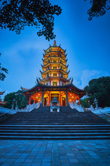 Beautiful pagoda in the evening under blue sky