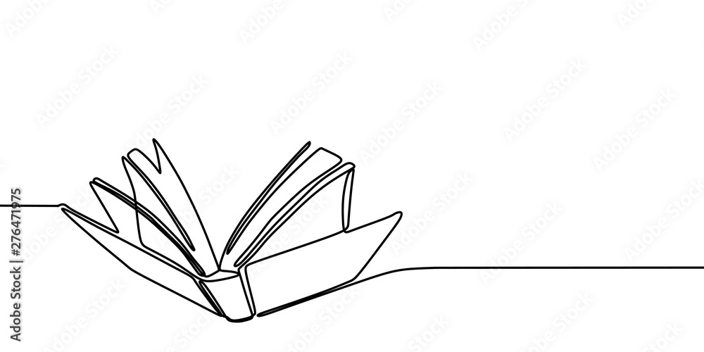 Book one line drawing banner. Continuous hand drawn minimalist minimalism design isolated on white background vector illustration. - obrazy, fototapety, plakaty 
