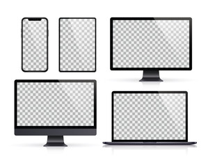 Wall Mural - Realistic set of Monitor, laptop, tablet, smartphone dark grey color - Stock Vector.