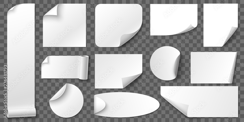 Notebook Sticker Tabs Rounded Corners Curled corners paper stickers. Adhesive sticker, blank tag labels and ...