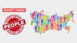 © Evgeny - Demographic Soviet Union map abstraction. People color mosaic Soviet Union map of crowd, and red round unclean seal. Vector collage for population mass plan.