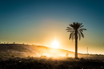 Wall Mural - Sunset in the desert in Tunisia