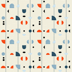 Leinwandbilder - Abstract geometric vector seamless pattern inspired by mid-century modern fabrics. Simple shapes and lines in retro pastel colors and textured background. 