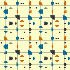 Poster - Abstract geometric vector seamless pattern inspired by mid-century modern fabrics. Simple shapes and lines in retro pastel colors and textured background. 