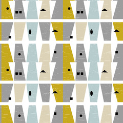 Poster - Abstract geometric vector seamless pattern inspired by mid-century modern fabrics. Simple shapes and lines in retro pastel colors and textured background. 