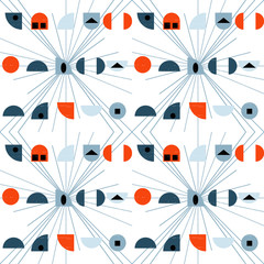 Poster - Abstract geometric vector seamless pattern inspired by mid-century modern fabrics.