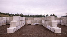 Construction Site - View At A Walls Made Of A Large Heavy Concrete Blocks