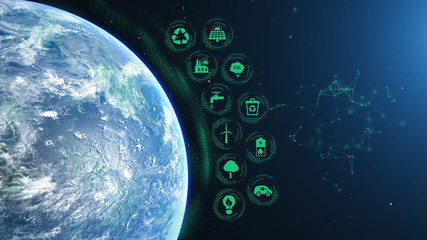 Wall Mural - Earth Green Energy Infographics Half Orb Day Green Icons Place Your Own Text