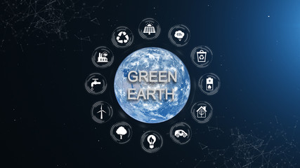 Wall Mural - Earth Green Energy Infographics Full Orb Day White Icons