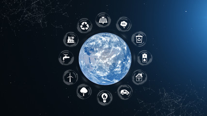 Wall Mural - Earth Green Energy Infographics Full Orb Day White Icons Place Your Own Text