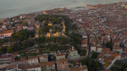 Wall Mural - St. George castle, Lisbon, Portugal, Europe. 4k aerial drone view