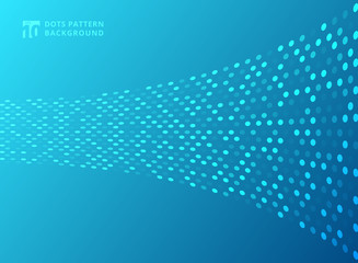 Poster - abstract technology style dots neon pattern curve on blue background.