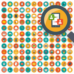 Poster - Big set flat design icons symbols for website and promotion banners vector illustration