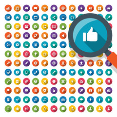 Poster - Big set flat design icons symbols for website and promotion banners vector illustration