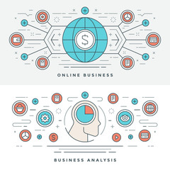 Poster - Flat line Online Business Analysis Concept Vector illustration.
