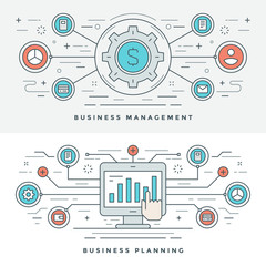 Wall Mural - Flat line Business Management and Planning Concept Vector illustration. Modern thin linear stroke vector icons.