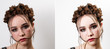Young woman with acne skin. Before-after processing. Woman before and after retouch. Comparison portraits
