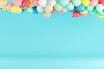 Wall Mural - Colorful Balloon Floating on blue background. minimal idea concept. 3D render.