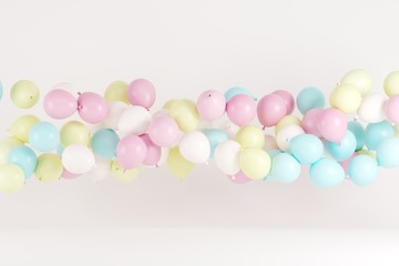 Wall Mural - Pastel Balloon Floating on White background for copy space..minimal idea concept 3D render.