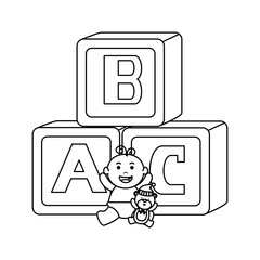 Sticker - alphabet blocks toys with baby boy and bear teddy