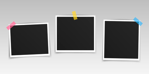 Wall Mural - vector photo frame mockup design. photo frame on sticky tape isolated on transparent background. vec