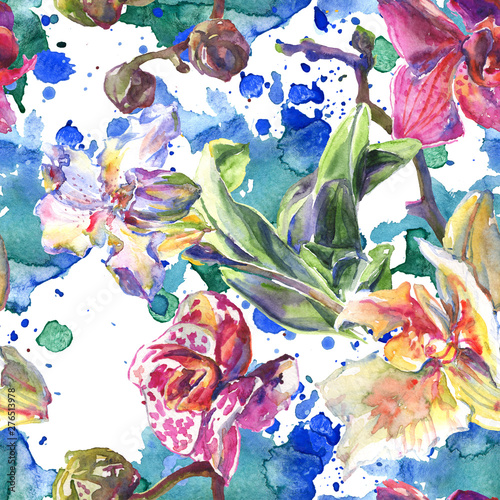 storczykowe-kwiatowe-kwiaty-botaniczne-zestaw-ilustracji-tle-akwarela-bezszwowy-tlo-wzor