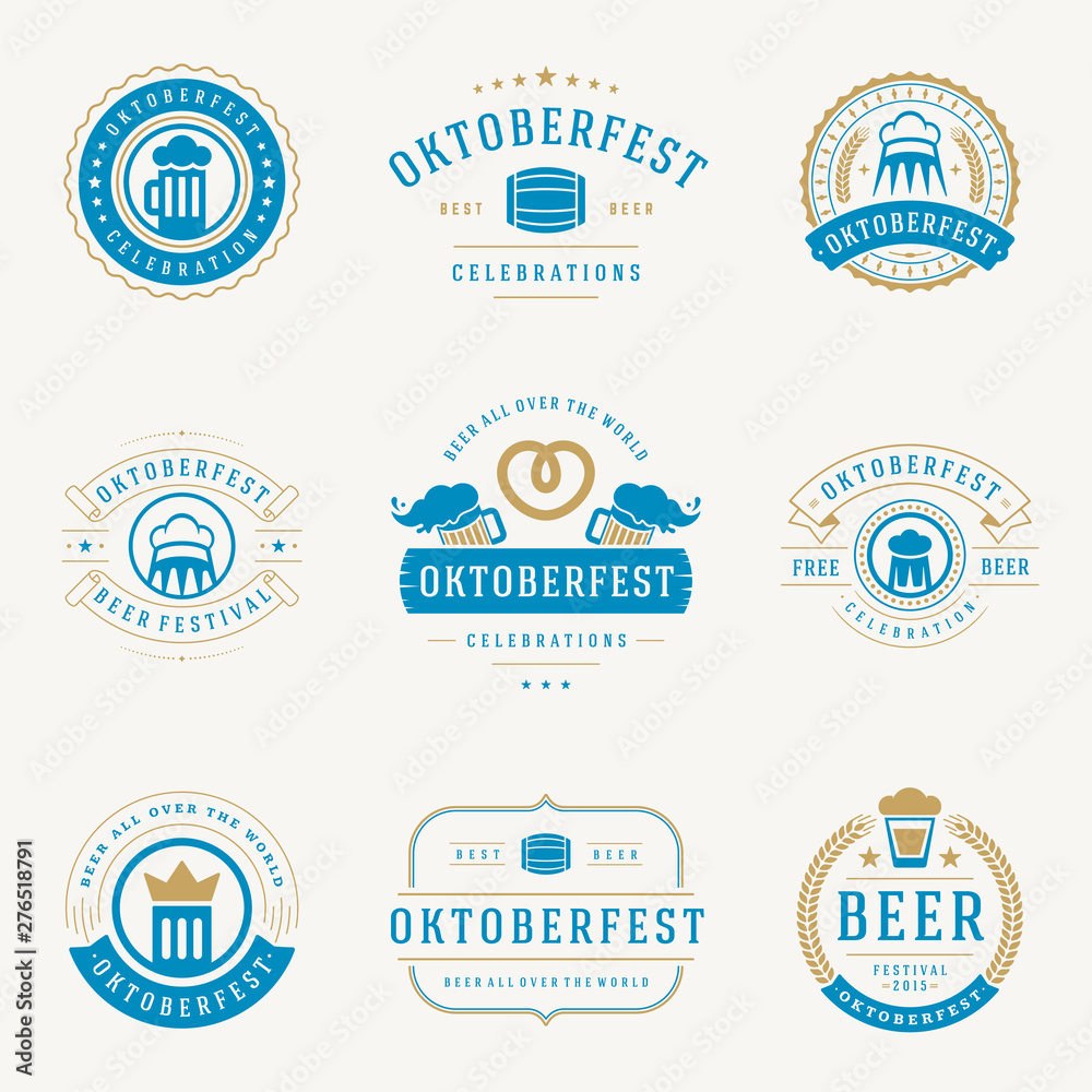 Oktoberfest badges and labels set vintage typographic design templates ...